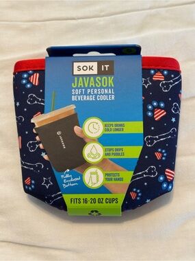Sok It Javasok Navy Patriotic Dog Print Soft Beverage Cooler